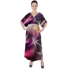 Fireworks Rocket Night Lights Flash V-neck Boho Style Maxi Dress