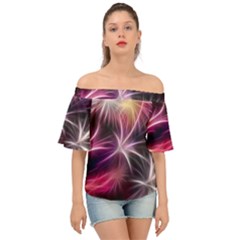 Fireworks Rocket Night Lights Flash Off Shoulder Short Sleeve Top