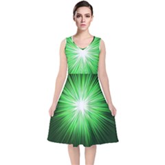 Green Blast Background V-neck Midi Sleeveless Dress  by Mariart