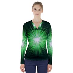 Green Blast Background V-neck Long Sleeve Top by Mariart