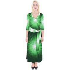 Green Blast Background Quarter Sleeve Wrap Maxi Dress