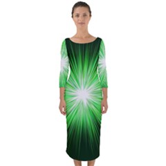 Green Blast Background Quarter Sleeve Midi Bodycon Dress