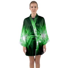 Green Blast Background Long Sleeve Satin Kimono