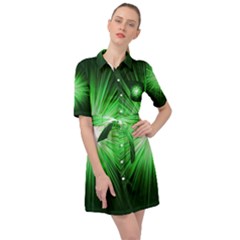 Green Blast Background Belted Shirt Dress