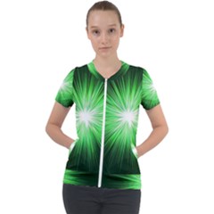 Green Blast Background Short Sleeve Zip Up Jacket by Mariart