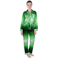 Green Blast Background Satin Long Sleeve Pyjamas Set