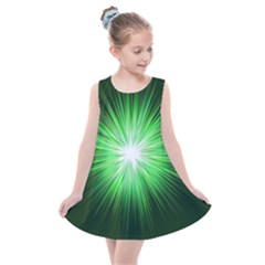 Green Blast Background Kids  Summer Dress