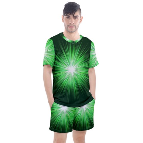 Green Blast Background Men s Mesh Tee And Shorts Set by Mariart