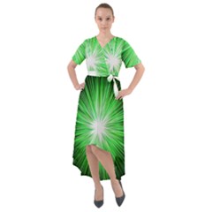 Green Blast Background Front Wrap High Low Dress