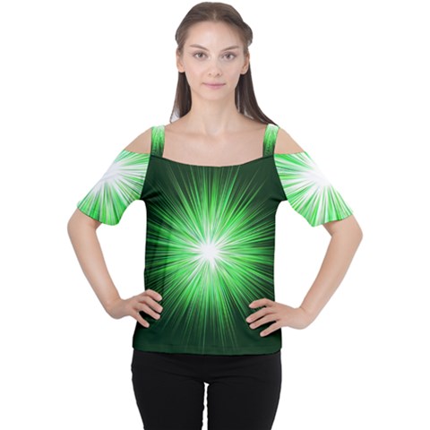 Green Blast Background Cutout Shoulder Tee by Mariart