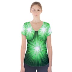 Green Blast Background Short Sleeve Front Detail Top by Mariart