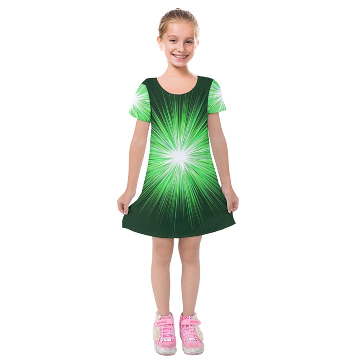 Green Blast Background Kids  Short Sleeve Velvet Dress