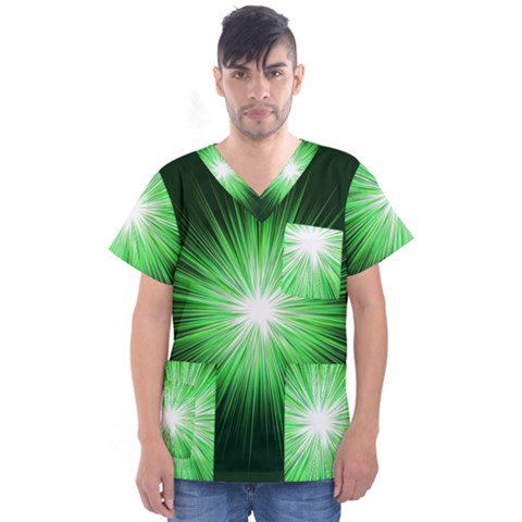 Green Blast Background Men s V-neck Scrub Top by Mariart