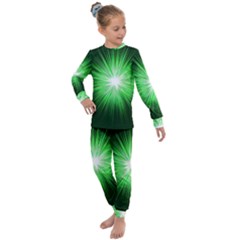 Green Blast Background Kids  Long Sleeve Set 