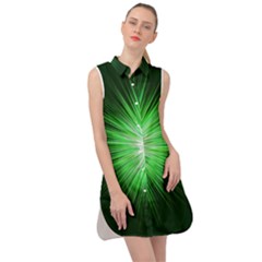 Green Blast Background Sleeveless Shirt Dress