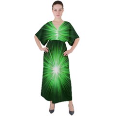 Green Blast Background V-neck Boho Style Maxi Dress