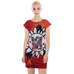 Wonderful Fairy With Butterflies And Roses Cap Sleeve Bodycon Dress