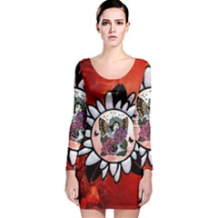 Wonderful Fairy With Butterflies And Roses Long Sleeve Velvet Bodycon Dress