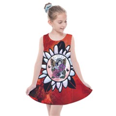 Wonderful Fairy With Butterflies And Roses Kids  Summer Dress