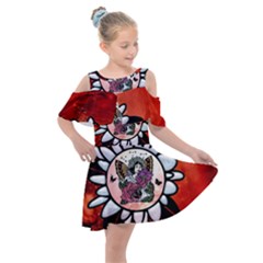 Wonderful Fairy With Butterflies And Roses Kids  Shoulder Cutout Chiffon Dress by FantasyWorld7