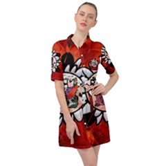 Wonderful Fairy With Butterflies And Roses Belted Shirt Dress