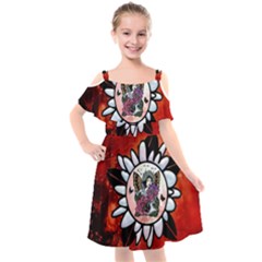 Wonderful Fairy With Butterflies And Roses Kids  Cut Out Shoulders Chiffon Dress by FantasyWorld7