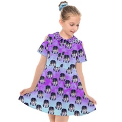 Forest Girl Bight Baby Blue Patttern Ombre Kids  Short Sleeve Shirt Dress by snowwhitegirl