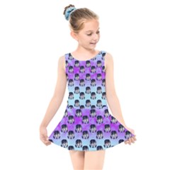 Forest Girl Bight Baby Blue Patttern Ombre Kids  Skater Dress Swimsuit