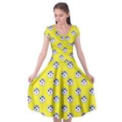 English Breakfast Yellow Pattern Cap Sleeve Wrap Front Dress by snowwhitegirl