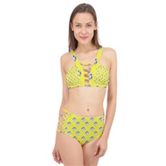 English Breakfast Yellow Pattern Cage Up Bikini Set by snowwhitegirl