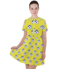 English Breakfast Yellow Pattern Short Sleeve Shoulder Cut Out Dress  by snowwhitegirl