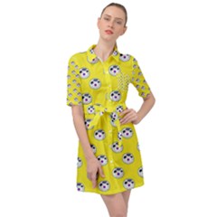 English Breakfast Yellow Pattern Belted Shirt Dress by snowwhitegirl