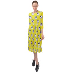 English Breakfast Yellow Pattern Ruffle End Midi Chiffon Dress by snowwhitegirl