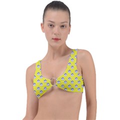 English Breakfast Yellow Pattern Ring Detail Bikini Top