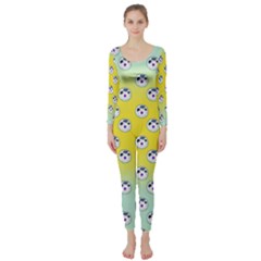 English Breakfast Yellow Pattern Mint Ombre Long Sleeve Catsuit by snowwhitegirl