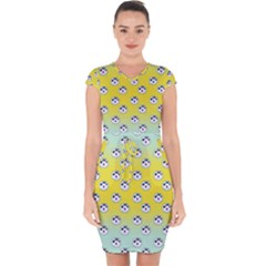 English Breakfast Yellow Pattern Mint Ombre Capsleeve Drawstring Dress  by snowwhitegirl