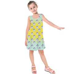 English Breakfast Yellow Pattern Mint Ombre Kids  Sleeveless Dress