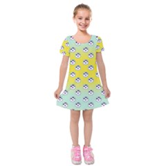 English Breakfast Yellow Pattern Mint Ombre Kids  Short Sleeve Velvet Dress by snowwhitegirl