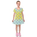 English Breakfast Yellow Pattern Mint Ombre Kids  Short Sleeve Velvet Dress View1