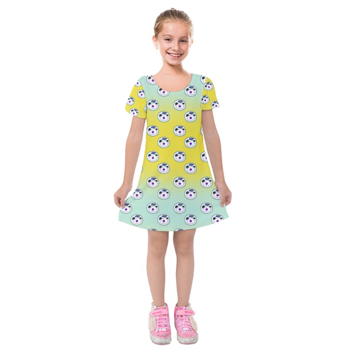 English Breakfast Yellow Pattern Mint Ombre Kids  Short Sleeve Velvet Dress