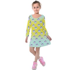 English Breakfast Yellow Pattern Mint Ombre Kids  Long Sleeve Velvet Dress by snowwhitegirl