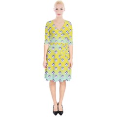 English Breakfast Yellow Pattern Mint Ombre Wrap Up Cocktail Dress by snowwhitegirl