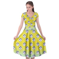 English Breakfast Yellow Pattern Mint Ombre Cap Sleeve Wrap Front Dress by snowwhitegirl