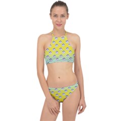 English Breakfast Yellow Pattern Mint Ombre Racer Front Bikini Set by snowwhitegirl