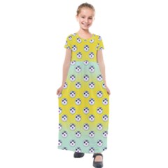 English Breakfast Yellow Pattern Mint Ombre Kids  Short Sleeve Maxi Dress by snowwhitegirl