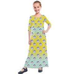 English Breakfast Yellow Pattern Mint Ombre Kids  Quarter Sleeve Maxi Dress by snowwhitegirl