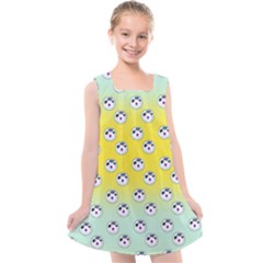 English Breakfast Yellow Pattern Mint Ombre Kids  Cross Back Dress by snowwhitegirl