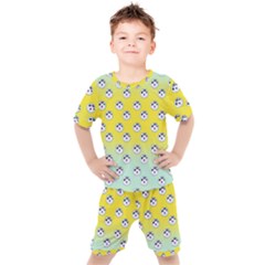 English Breakfast Yellow Pattern Mint Ombre Kids  Tee And Shorts Set by snowwhitegirl