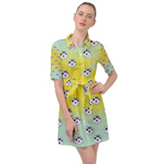 English Breakfast Yellow Pattern Mint Ombre Belted Shirt Dress by snowwhitegirl