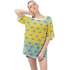 English Breakfast Yellow Pattern Mint Ombre Oversized Chiffon Top